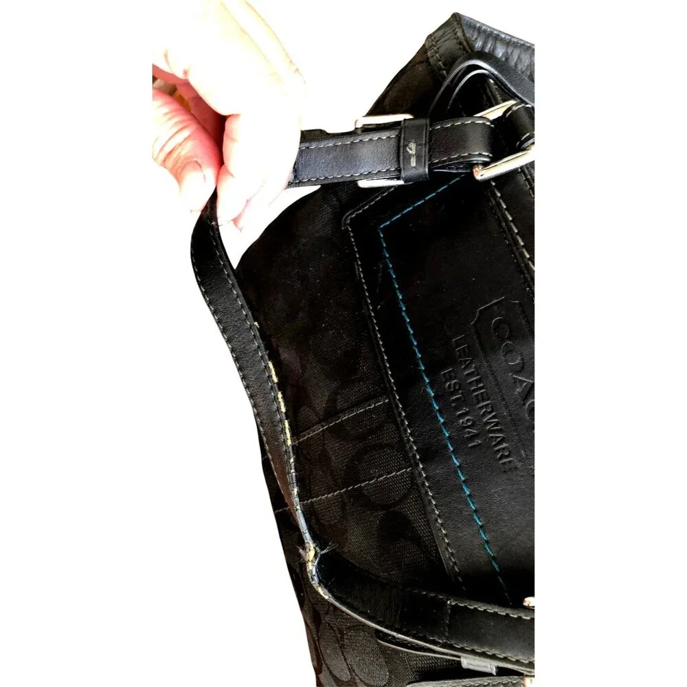 COACH - SIGNATURE AQUA BLACK JACQUARD PURSE - Picture 13 of 13